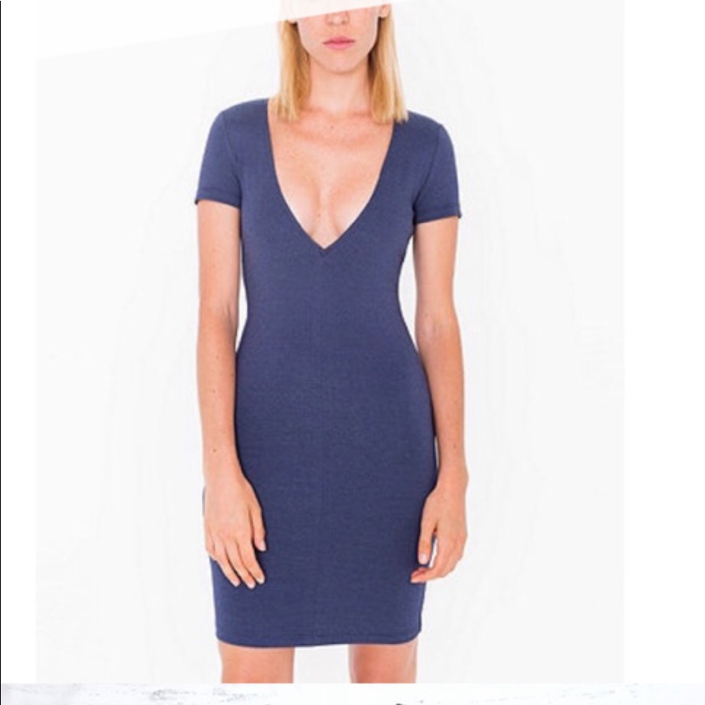 American Apparel Ponte V-neck Mini Dress S - Blue